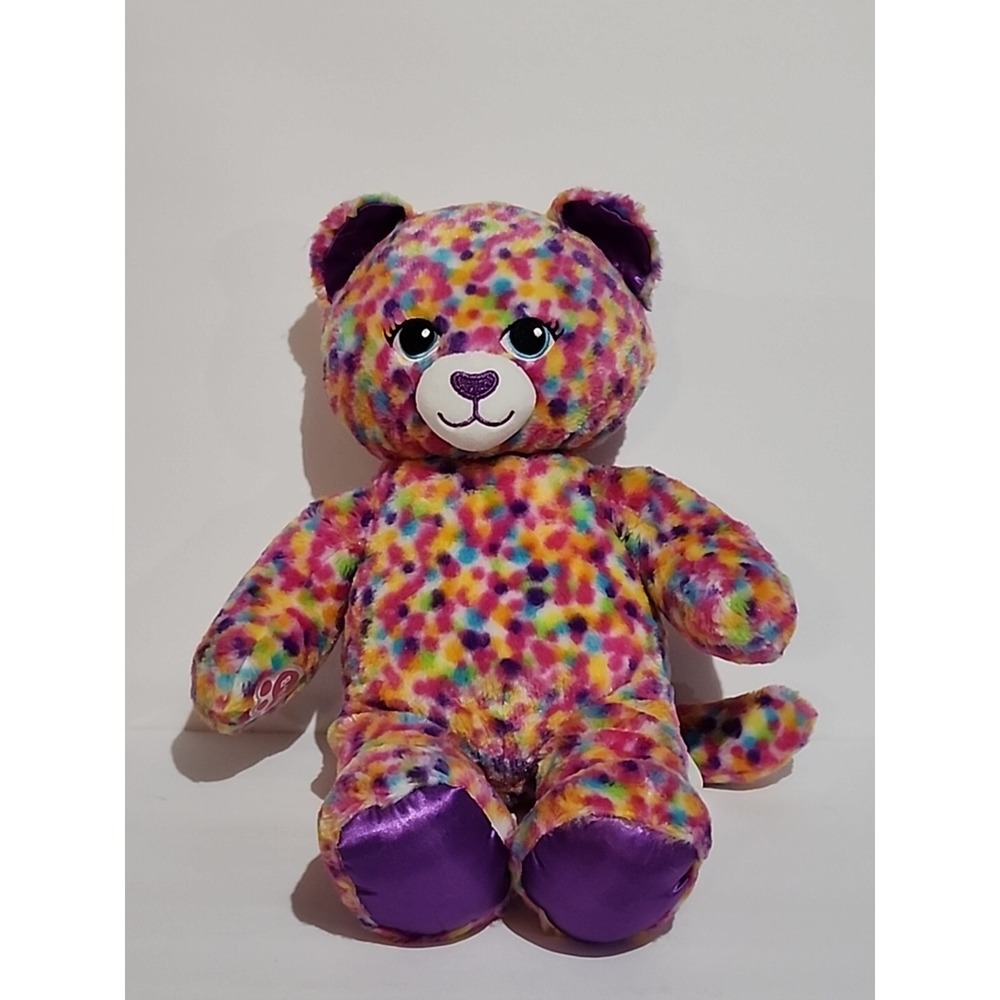 Build a Bear Workshop 16" Rainbow Confetti Leopard Cat Stuffed Plush Animal